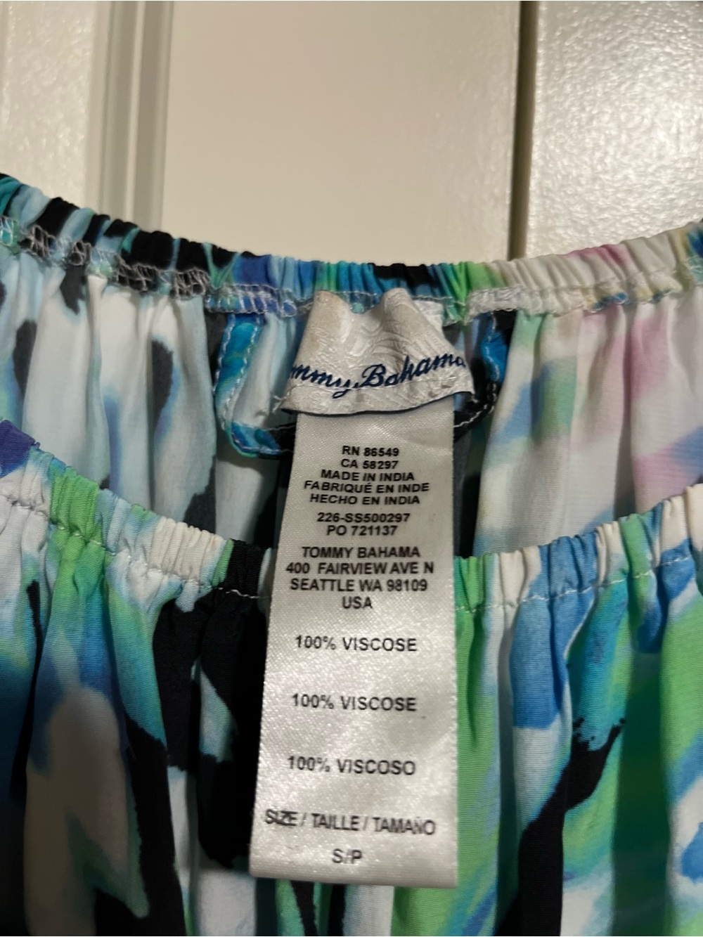 EUC Tommy Bahama Blue Green Multicolor Off-Shoulder Dress - Picture 4 of 4
